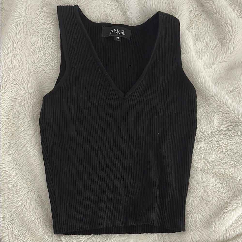 ANGL Black Fitted Ribbed Tank Top